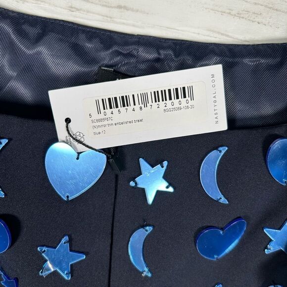 Nasty Gal Mirrored Charm Heart Moon Stars Crop Bralette Navy 8 NWT $107 - Picture 11 of 12